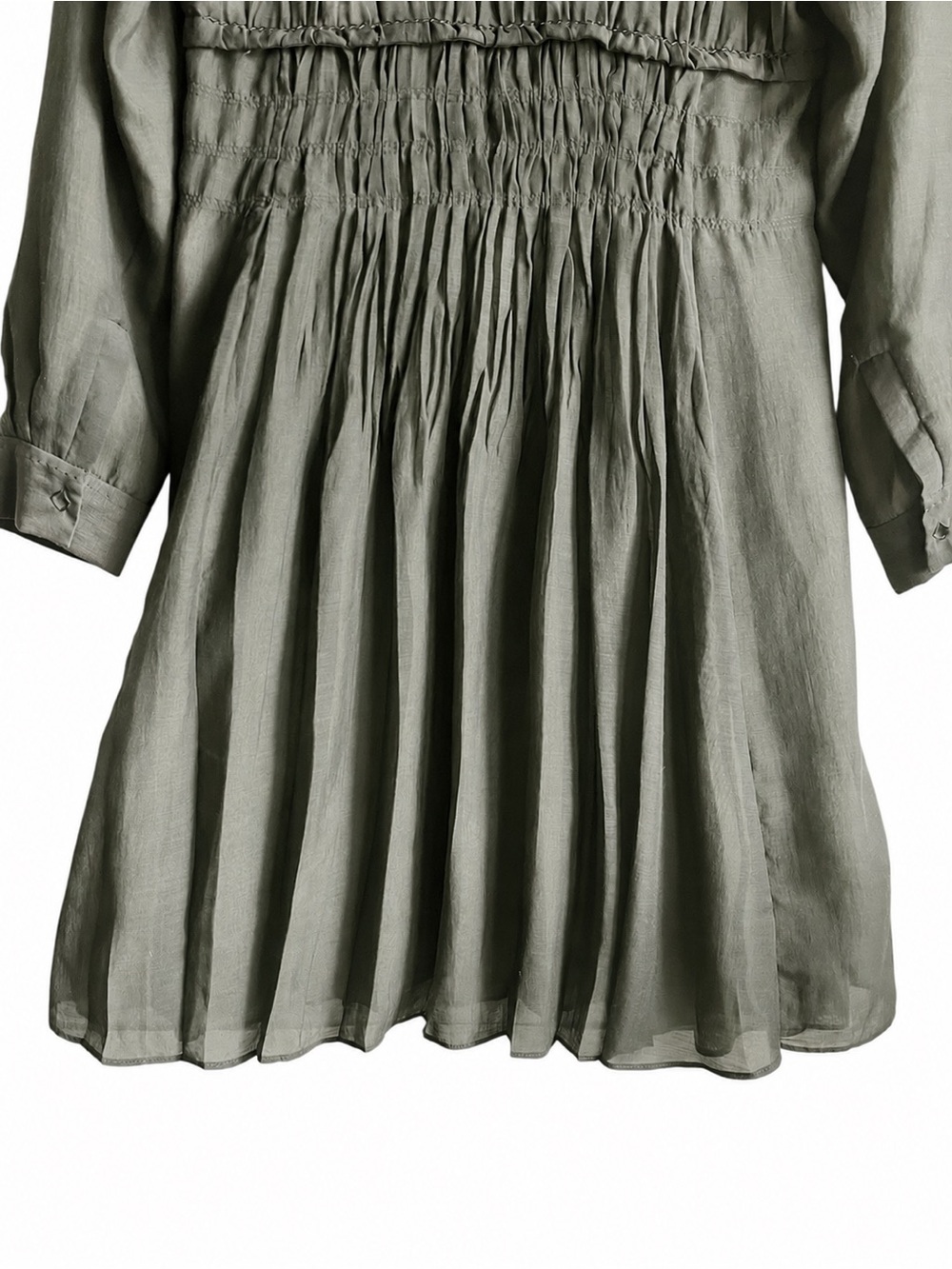 Elie Tahari Olive Brown Pleated Snap Front Shirt Dress Medium - Picture 8 of 11